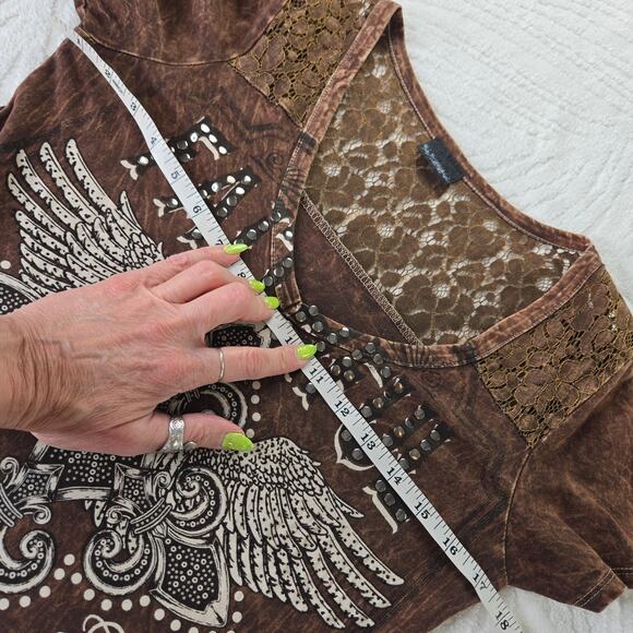 🎄 Daytrip Buckle EUC Faithful True Love lace stud tie dye Vintage top Small - Picture 10 of 16